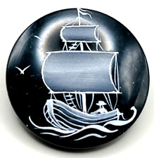 Medium-Sized Painted Black Glass Boat Button - Nautical Charm for Sewing & Craft picture