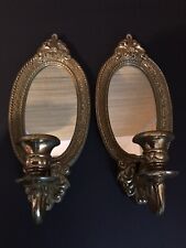 Vintage Pair of Home Interiors Gold Mirrored Wall Sconce Candle Holders picture