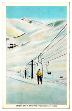 1939 Unique Chair Ski Lifts at Sun Valley, Union Pacific Railroad, ID Postcard picture