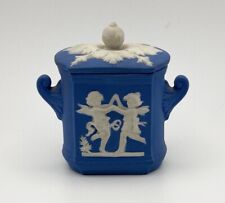 Antique Ceramic Bisque Jasperware Blue Miniature trinket box Cherubs Angels picture