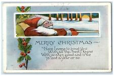 1921 Christmas Santa Claus Holly Berries Winter Ithaca New York NY Postcard picture