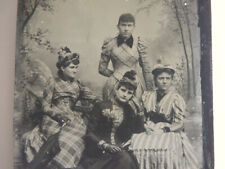Antique 1890s Tintype Photograph Victorian Fashion Young Women Sisters Beauty picture