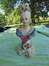 Cordey Figurine Lady Blue Pink Roses Bust Porcelain #3002  5.5