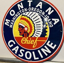 Vintage Style Montana  Chief Gas Pump  Porcelain Sign picture