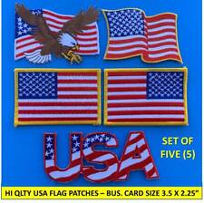 (SET OF 5) AMERICAN USA FLAG EMBROIDERED PATCH IRON-ON SEW-ON GOLD BORDER (LT)  picture