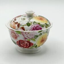 Portmeirion Rose Bouquet Vintage Floral Covered Lid Bone China Sugar Bowl 2.5