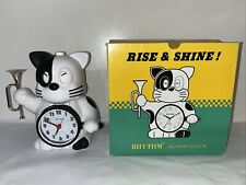 Sculpt Rhythm Japan Bugle Rise & Shine Cat Talking Alarm Clock Black White w Box picture