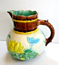 Antique Majolica Water Pitcher Jug Water Lillies Samuel Lear Vibrant Colors 1890 picture