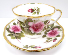 Queen's Rosina China England Pink Roses Pattern Tea Cup and Saucer Vintage 1950 picture