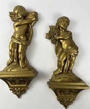 SYROCO GOLD CHERUB WALL PLAQUES 10.5'' SET OF 2 picture