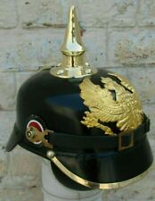 Prussian Leather Helmet FR German Pickelhaube WWI WWII Officer Costume Dress Hat picture