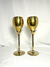 Pair of Vintage hammered India Brass drinking Chalice Mid Century picture