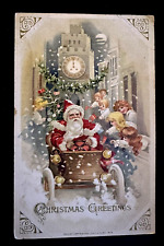 Winsch~Santa Claus in Car with Children~ Clock Tower ~ Christmas Postcard-~h-338 picture