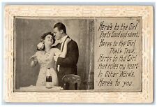 Romance Postcard Sweet Couple Drinking Champagne Message c1910's Posted Antique picture