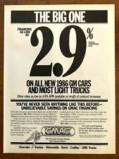 1986 GM GMAC Cars Trucks Vintage Print Ad/Poster Chevy Pontiac Buick Cadillac  picture