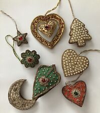 8 Vintage Stuffed Brocade Christmas Ornaments Embellished With Sequins Beads picture