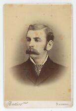 Antique c1880s Cabinet Card Handsome Dashing Man Fantastic Mustache Kalamazoo MI picture