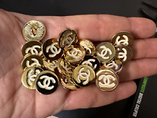 LOT OF 10 Vintage CHANEL Gold tone Metal Button CC Logo in white Enamel color picture