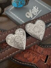 VOGT Vintage solid STERLING Silver 2 heart CONCHOS Chaps Headstall picture