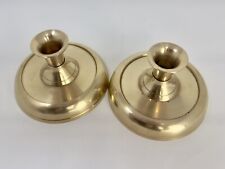 Vintage MCM Brass Taper Candle Holders SET of 2 Short Traditional Weighted Round picture