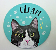 Dishwasher Magnet Clean Dirty Sign Tuxedo Cat Design Reversible picture