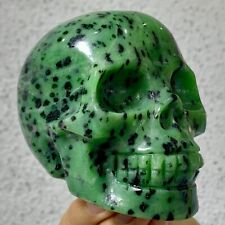 1.72LB Natural green ruby zoisite (anylite) hand carved skull crystal therapy picture