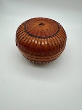 Vintage Bamboo Round Box Basket Rare Delicate Weave picture