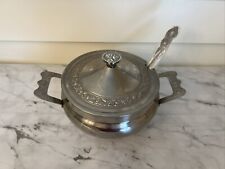 Vintage Stainless Steel Bowl Pan With Lid And Spoon Floral Pattern picture
