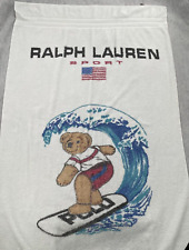VINTAGE Polo Ralph Lauren Sport Beach Towel Bear Surf White Cotton Made In USA picture