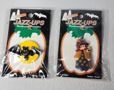 Vintage Jazz-Ups Happy Halloween Boo 2 Items A Bat And A Witch Hand Painted  picture