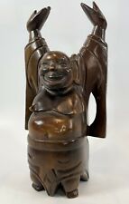 Vintage Hand Carved Solid Wood Jolly Laughing Chubby Altar Buddha 12