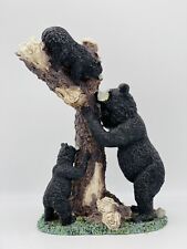 Adorable Black Bears Climbing Tree Trunk Statue Rustic Western Home Decor Unique picture
