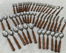 Lot of 49 Vintage LIFETIME CUTLERY OLD HOMESTEAD Wood Handle Flatware Stainless picture