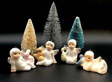Vintage 4 Mini Bone China Angel Christmas Ornaments w/ Duck Squirrel Bird Bunny picture