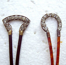 Two Edwardian hair combs rhinestone hinged hair ornament AAD picture