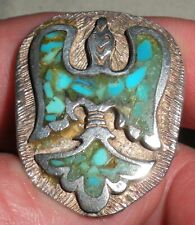 VINTAGE NAVAJO TURQUOISE STERLING SILVER RING THUNDERBIRD PEYOTE SIZE 14.5 vafo picture