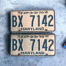 Vintage 1970 Maryland License Plate Pair BX 7142 Expiration 3-31-70 picture