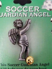 Lapel Pin Guardian Angel Soccer Pewter with Gold Color Soccer Ball Vintage picture