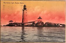 Boston Harbor Graves Light Sunset Massachusetts Antique Postcard 1909 picture