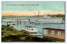 c1910's City Of Peoria & Barge Pearl Truss Bridge Ferry Henry Illinois Postcard picture