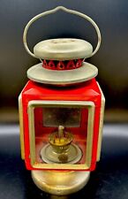 Vintage 1960’s Red Metal And Brass Lantern Glass Oil Lamp Carriage Light Patina picture