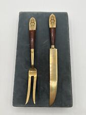 VTG Siam Meat Fork & Knife Set Brass/ Partial Wood Handle picture