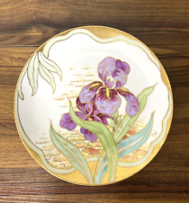 Vtg Limoges France plate handpainted Iris flower artist signed for decoration picture