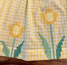 Vintage Yellow Gingham Cotton Apron With Embroidered Sunflowers picture