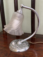 ANTIQUE ART DECO SMALL CHROME ROSES TABLE LAMP WITH FROSTED GLASS SHADE picture