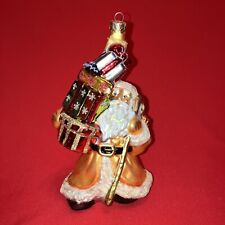 Vintage Hand Blown MF Glass Gold Robe Santa Large 7” Christmas Ornament Poland picture