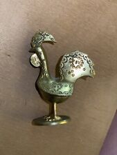 Vintage Miniature Brass Fighting Cockerel Rooster Figurine Statue 2.25” picture