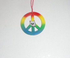 I love My Cat Kitty Peace Sign Rainbow Hippie Concert Dance Pendant Necklace XO picture