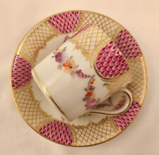 Antique Nymphenburg Demitasse Cup & Saucer, Flower Garlands & Fish Scale Borders picture