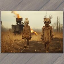POSTCARD Bad Kids Fire Weird Creepy Vibe Wild Masks Cult Strange Unusual Field picture